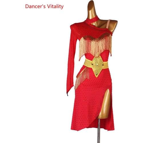 Latin Dance Dress Women AB Stones Single Sleeves Latin Dancing Competition Dress Customized Adult Child Professional Dance Wear