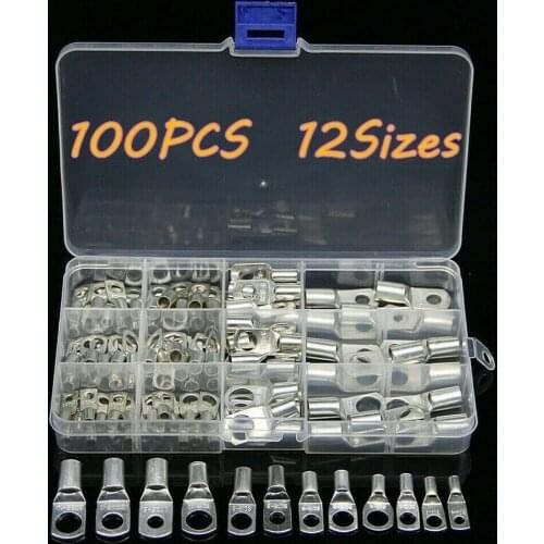 100Pcs Copper Tube Terminals Battery Welding Cable Lug Ring Crimp Terminals Wire Connectors Kit