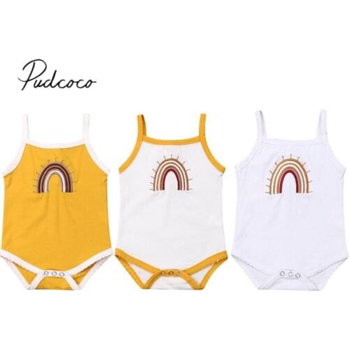 2019 Baby Summer Clothing 0-24M Newborn Infant Kids Baby Girl Boy Bodysuit Rainbow Print Sleeveless Spaghetti Jumpsuits Clothes