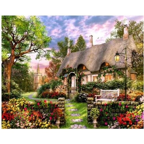 Diamond painting landscape mosaic art embroidery stitch cottage rhinestone picture puzzle toys kids drawing wall decor craft diy