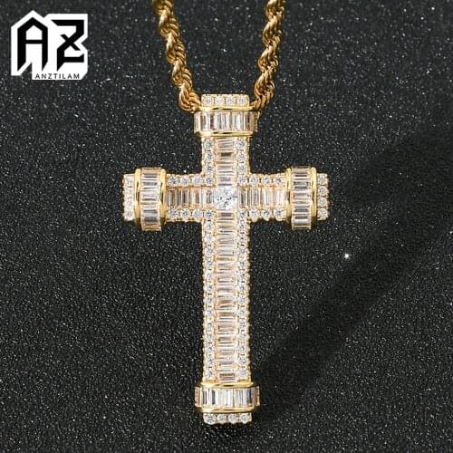 AZ HIP HOP Bling Iced Out Square Cross Pendants AAA+ Zircon Stone Long Link Chain Necklace For Man Women Necklace Jewelry Gifts