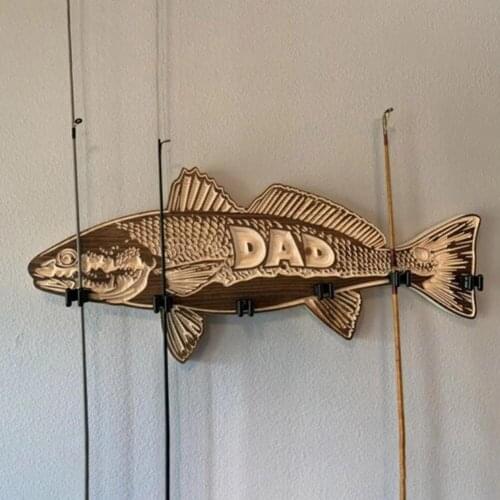 Fishing Rod Holder Wall Mounted Wood Large Mouth Bass Fishing Pole Rack Storage Holder Fathers' Day Gifts Diy Home Decorations