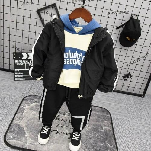 Kids Clothing 3pcs Casual Hood Sweatshirt Jacket Pants Kids Tracksuit Fashion Print Boys Spring Clothing Set 2 3 4 5 6 7 Years