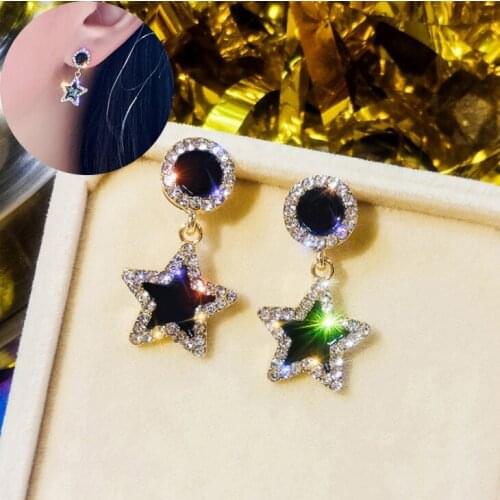 Statement Earrings 2020 Black Star Geometric Earrings For Women Crystal Luxury Wedding Rhinestone Earring Gold Color