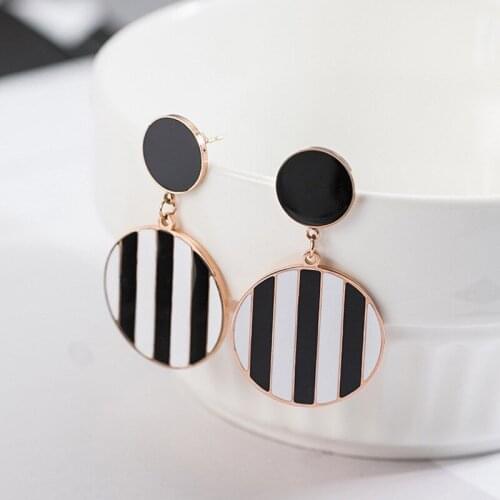 Geometric Circle Black And White Drop Earrings Simplicity Long Style Earrings Gift For Friend