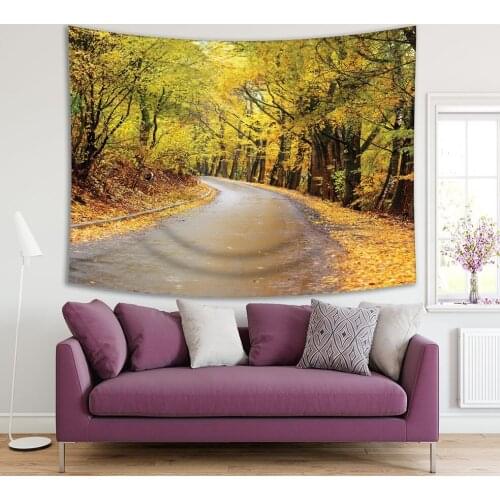 Tapestry Autumn Alley Sunlight Breaks Through Autumn Leaves of Trees Nature Environment Green Brown Yellow Print