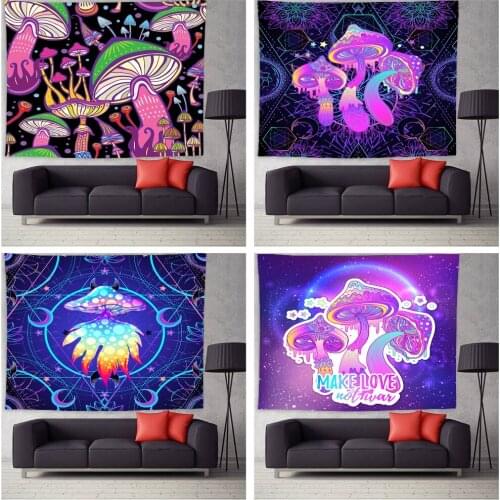 Abstract Tapestry Wall Hanging Bedroom Colorful Glowing Mushroom Wall Tapestry Blanket for Home Decor Background Cloth