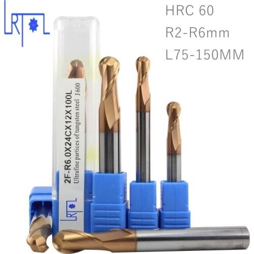 HRC60 R0.5 1 2 3 4 5 6*L75 150MM tungsten carbide extra long ball nose end mill 2 flutes CNC machine milling cutter