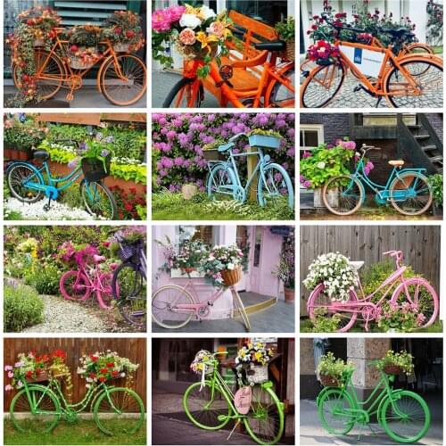 HUACAN DIY Diamond Painting Full Square New Arrival Landscape Rhinestones Diamond Embroidery Bicycle Flower Mosaic Wall Art
