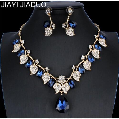 Jiayijiaduo Bridal Wedding Jewelry Set / Crystal Necklace Earrings Set Classic Leaf Type for Women Wedding Jewelry NE+EA