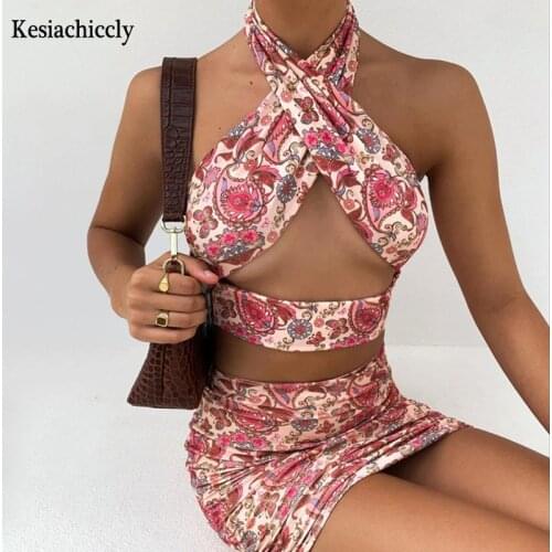 Kesiachiccly 2021 summer dress sleeveless ruched bandage floral print sexy mini dress women fashion streetwear outfits sundress