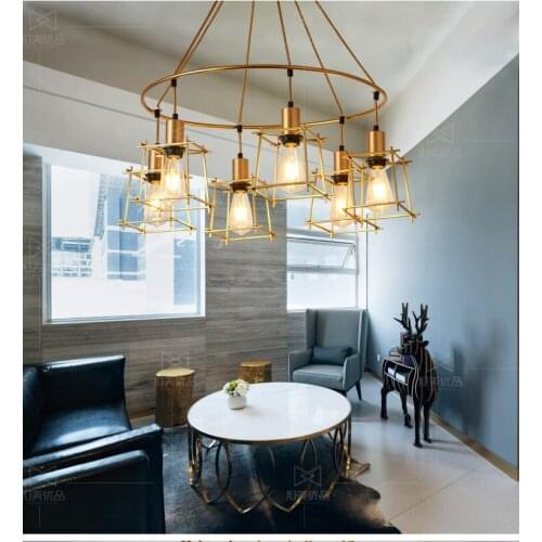 American wrought iron chandelier creative personality golden modeling lamp clothing shop hair salon hotel card seat bar table