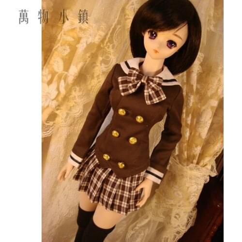 New 1/3 1/4 1/6 BJD DD SD MSD YOSD PULLIP Clothes Brown Shirt+Gird Pleated Skirt Uniform