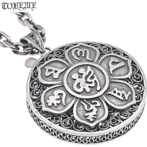 NEW 100% 925 Silver Tibetan Six Words Proverb Necklace Pure Silver Buddhist OM Mantra Pendant Necklace Tibetan Pendant Necklace