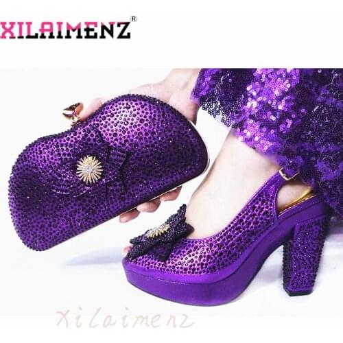Purple Color New Fashion Mature Spring Women Party Shoes And Bag Set For Party Nigerian Style High Heel Sandals And Bag Set