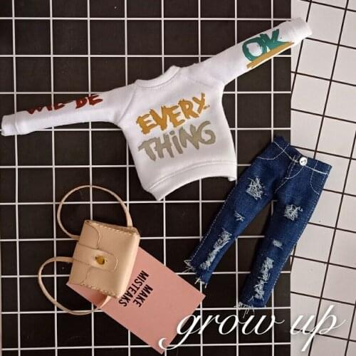 New Printing Long Sleeve Hoodie and Jeans Blyth Pant Doll Clothes Accessories(fit ob24,pullip, azone,licca, blyth,1/6 dolls)