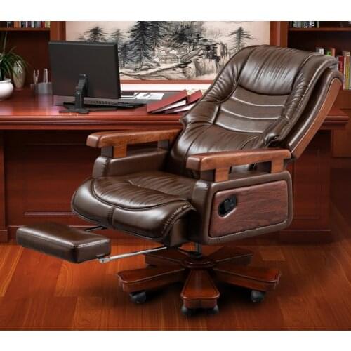 Boss chair leather solid wood business executive chair office chair reclining computer chair household swivel chair ergonomic ch