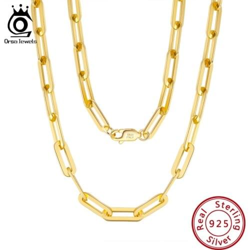 ORSA JEWELS 6mm 9mm 12mm Sizes Paperclip Link Chain Necklace 925 Sterling Silver 14k Gold Chain Man Woman Necklaces as Gift SC39