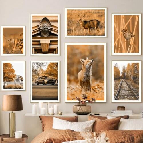 Autumn Scenery Animal Wall Art Canvas Painting Nordic Posters And Prints Wall Pictures For Living Room Scandinavian Home Decor