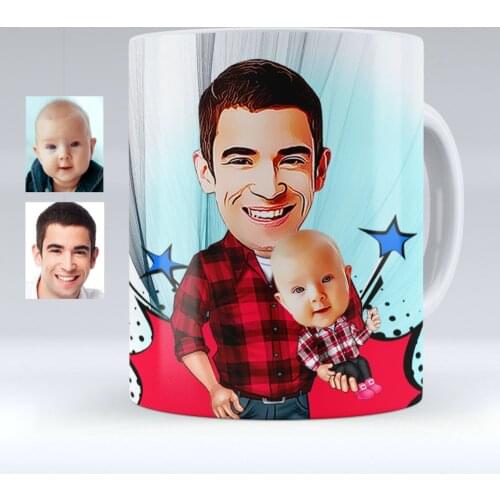 Personalized Father Son Caricature Of White Mug cup-3 Funny Fun Personalized Design Reliable Quality Special Day child