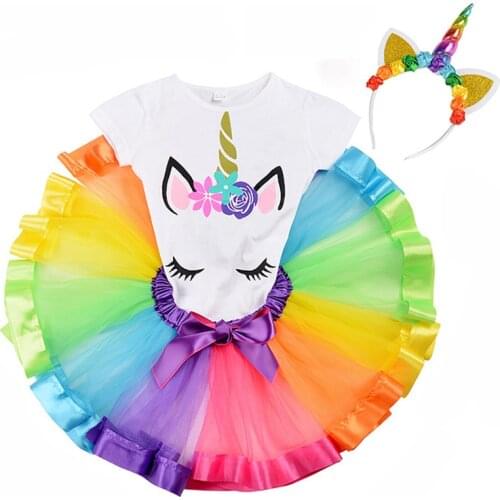2019 Girls Unicorn Tutu Dress For 2 3 4 5 6 years Kids Party Sequin Rainbow Dresses Baby Girl Birthday Dress Childrens Clothing