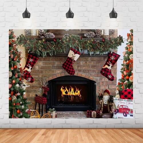 Christmas fireplace backdrop old brick wall Christmas gifts Red Sock decoration props child portrait photo background