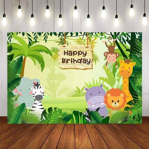 Happy Birthday jungle safari theme party backdrop for photography newborn animals photo background studio customize vinyl