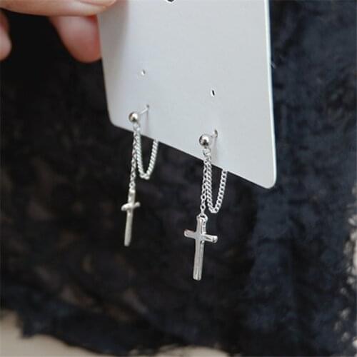 XIALUOKE Hip-hop Rock Punk Metal Chain Cross Stud Earrings For Women Creative Joker After Hanging Tassel Earrings Party Jewelry