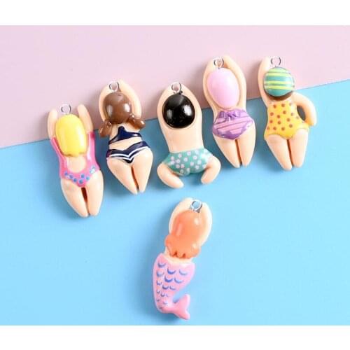 10pcs/lot Cute Resin Cartoon Swimming Mermaid Little Boy Girl Charms for Jewelry Making Diy Hairpin Brooch Earrings Pendant