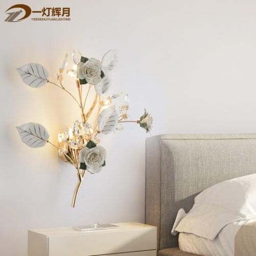 TUDA Post Modern Ceramic Leaves Flower Wall Lamp for Bedroom Bedside Lamp Stairs Led Aisle Living Room TV Background Wall Lamp