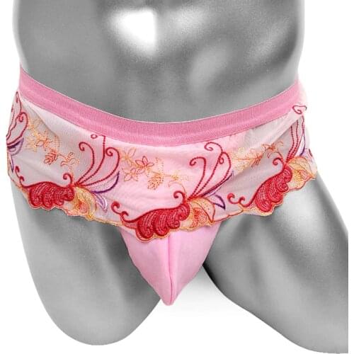 Mens Skirted Briefs Underwear With Penis Pouch Embroidery Lace Sissy Panties Sexy Lingerie Neutral Underpants for Male