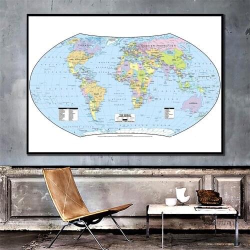 The World Map Hammer Projection Country Map With Capital 150x100cm Vinyl Spray Map Wallpapers Poster Decoration
