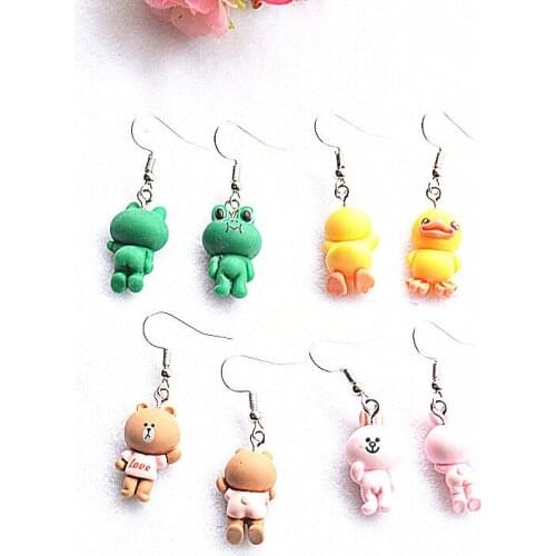 Cartoon Frog Bear Rabbit Dangle Earrings For Women Colorful Cute Fashion Funny Charm Creativity Anime Drop Earrings Jewelry New