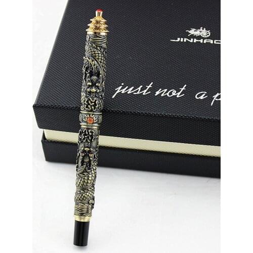 High Quality Jinhao Dragon Ballpoint Pen Luxury Metal Rollerball Pen Ancient silver 0.7MM Nib Stationery Office School Supplies
