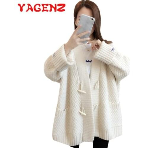 YAGENZ Knit Sweater Cardigan Women Fashion Autumn Winter Clothes Long Sleeve Sweater Coat Casual Button V Neck Female Tops 880