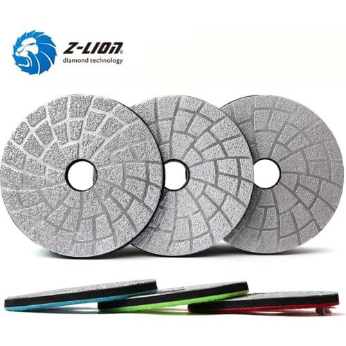Z-LION 4" 3Pcs/Set Vacuum Brazed Diamond Polishing Pads 100mm Glass Marble Granite Abrasive Wheels 6mm Rubber Layer Sanding Disc