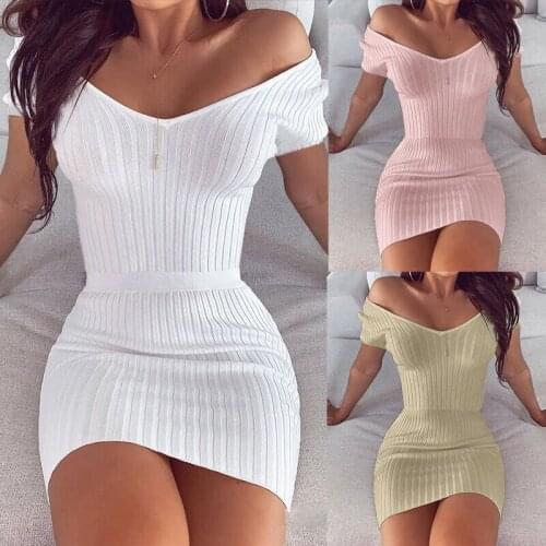 2020 Summer Night Dress Women Off Shoulder Sleeve Nightgown Sexy Deep-V Babydoll Hip Skirt Sleepshirts Female Nightie Nightdress
