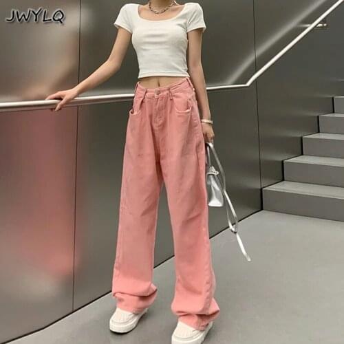Women Candy Color Jeans Harajuku Baggy Full-length Adjustable Waist Sweet Girls Hipster Streetwear Female Designer New Trousers