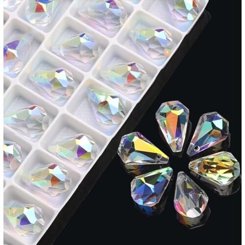 ZHUBI Shiny AB Austria Crystal Drop Pendant Charms Glass Teardrop Beads For DIY Making Jewelry Needlework Accessories Wholesale