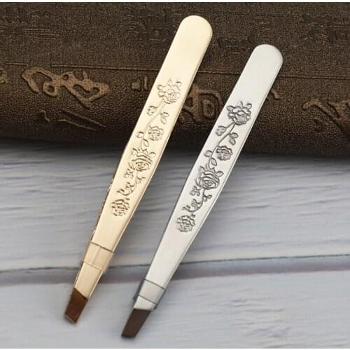 Gold Silver Hair Removal Tweezers Stainless Steel Flat Shaving Hair Removal Eyebrow Pinch Forceps Blackhead Remover Facial Tools