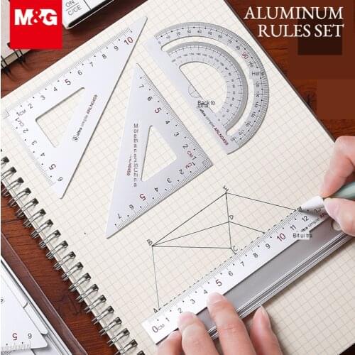 4Pcs/set M&G Aluminum Metal Ruler Set Maths Drawing compass stationery Rulers pencil for student stationery Black/Sliver