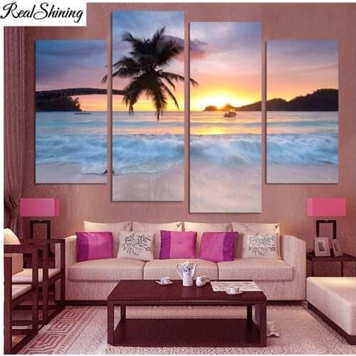 3d diamond painting cross stitch kits full square/round Drills diamond embroidery rhinestones Sunset Beach Sea View 4pcs FS7220