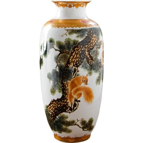 Jingdezhen Antique Golden Vase Chinese Vases With Squirrel Crane Pattern