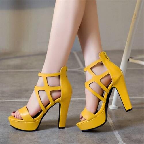 Ladies sandals platform high heels sexy sandals black open toe heels 11.5 cm block heel shoes party shoes for women