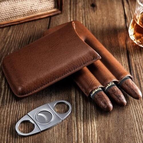 Brand Leather 3 Cigar Travel Carrying Case Smoking Pipe Humidor Box Bag Fit Cigar Humidor For Cohiba Cigars with Cutter Gift