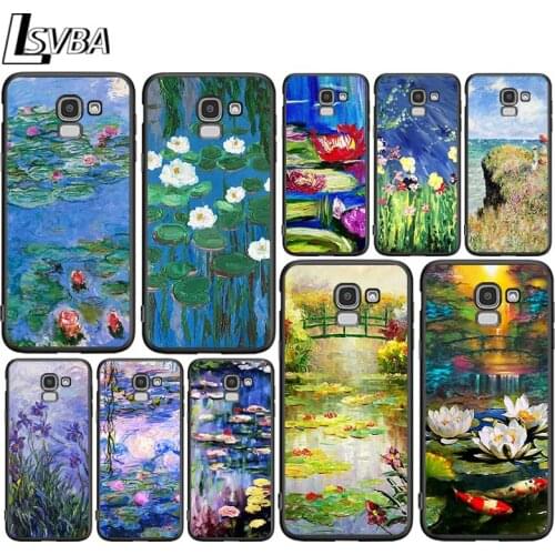 Monet Garden Lotus Bridge for Samsung Galaxy J2 J3 J4 Core J5 J6 J7 J8 Prime duo Plus 2018 2017 2016 Soft Black Phone Cover