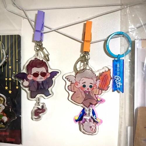 Movie Good Omens Aziraphale Angel Devil Crowley Acrylic Keychain Badge Wallet phone mobile key belt gift limited cosplay