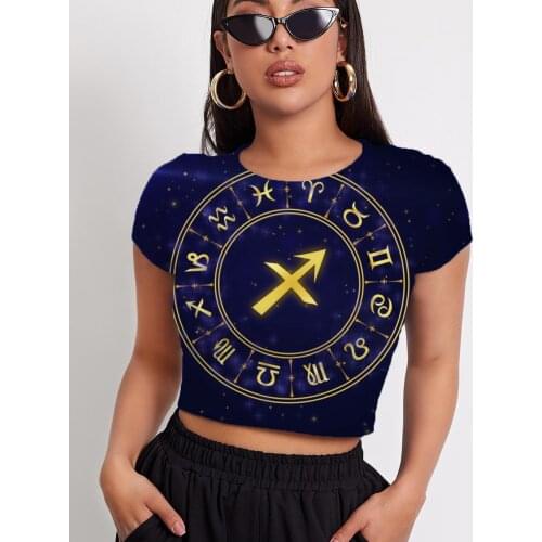 3d Tshirt Sagittarius T shirt Women Galaxy Navel Bare Character Tshirt Printed Harajuku Tshirts Casual Womens Clothing Summer