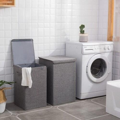 Cotton Laundry Basket with Cover Bathroom Laundry Basket Storage Basket Home Collapsible Waterproof Laundry Hamp Storage Chest