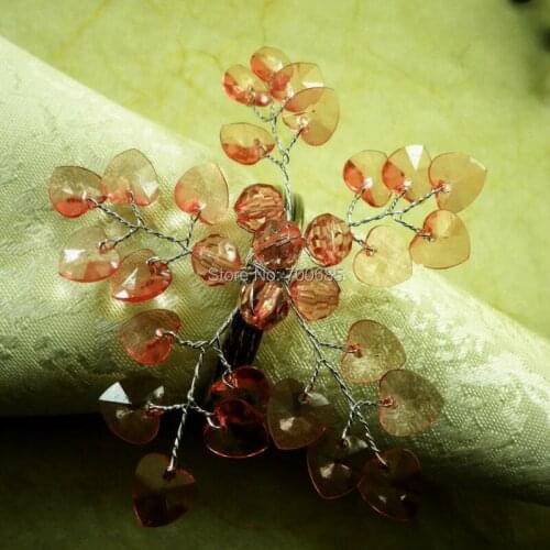 Crystal heart leaf napkin ring, beaded wedding napkin holder